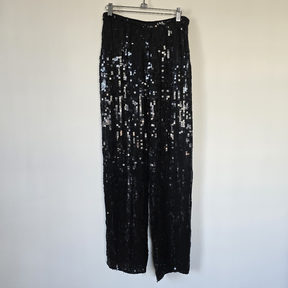Alfani Women's Black Pull-On Sequined Flared High Rise Pants Size 4P